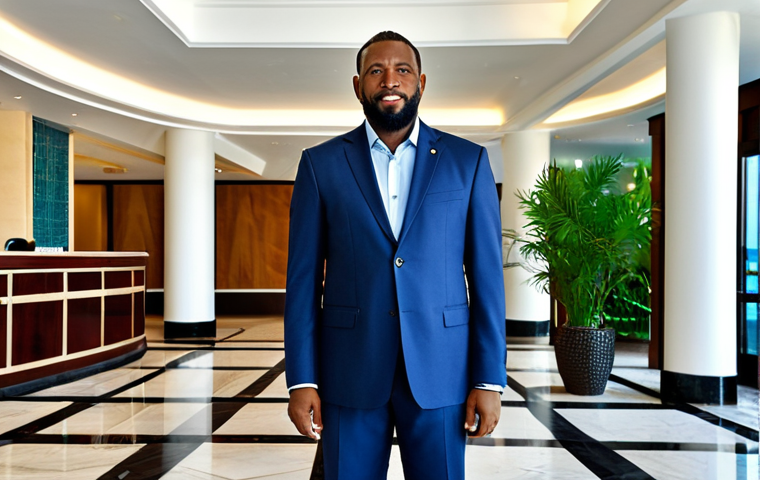Tourism Sector**
A fully clothed, professional hotel manager in a modest business suit, standing in the lobby of a modern hotel in Jamaica, appropriate attire, safe for work, perfect anatomy, natural proportions, professional photography, high quality, family-friendly.
**